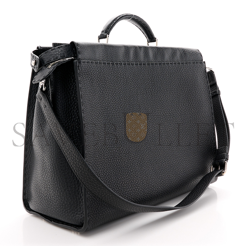 FENDI CUOIO ROMANO SELLERIA MONSTER EYES INLAY LARGE PEEKABOO SATCHEL BLACK SUNFLOWER (42*34*18cm)